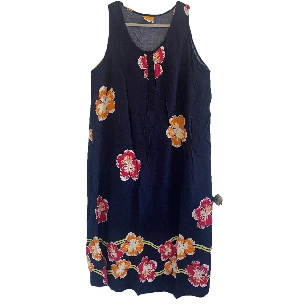 Down Undon Womens Maxi Dress 2XL  XXL Sleeveless Floral Royal Blue 100% Rayon